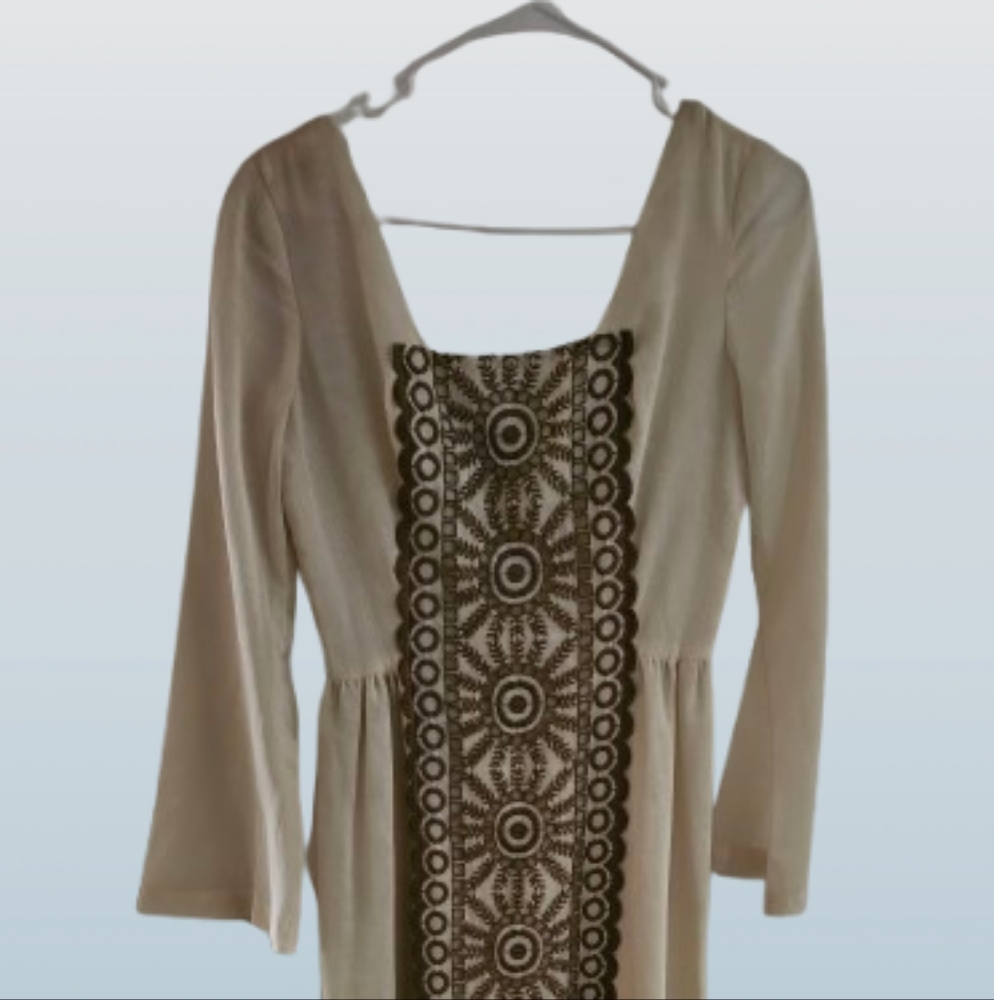 Vintage Cream Boho Hippie Dress with Intricate Detailing